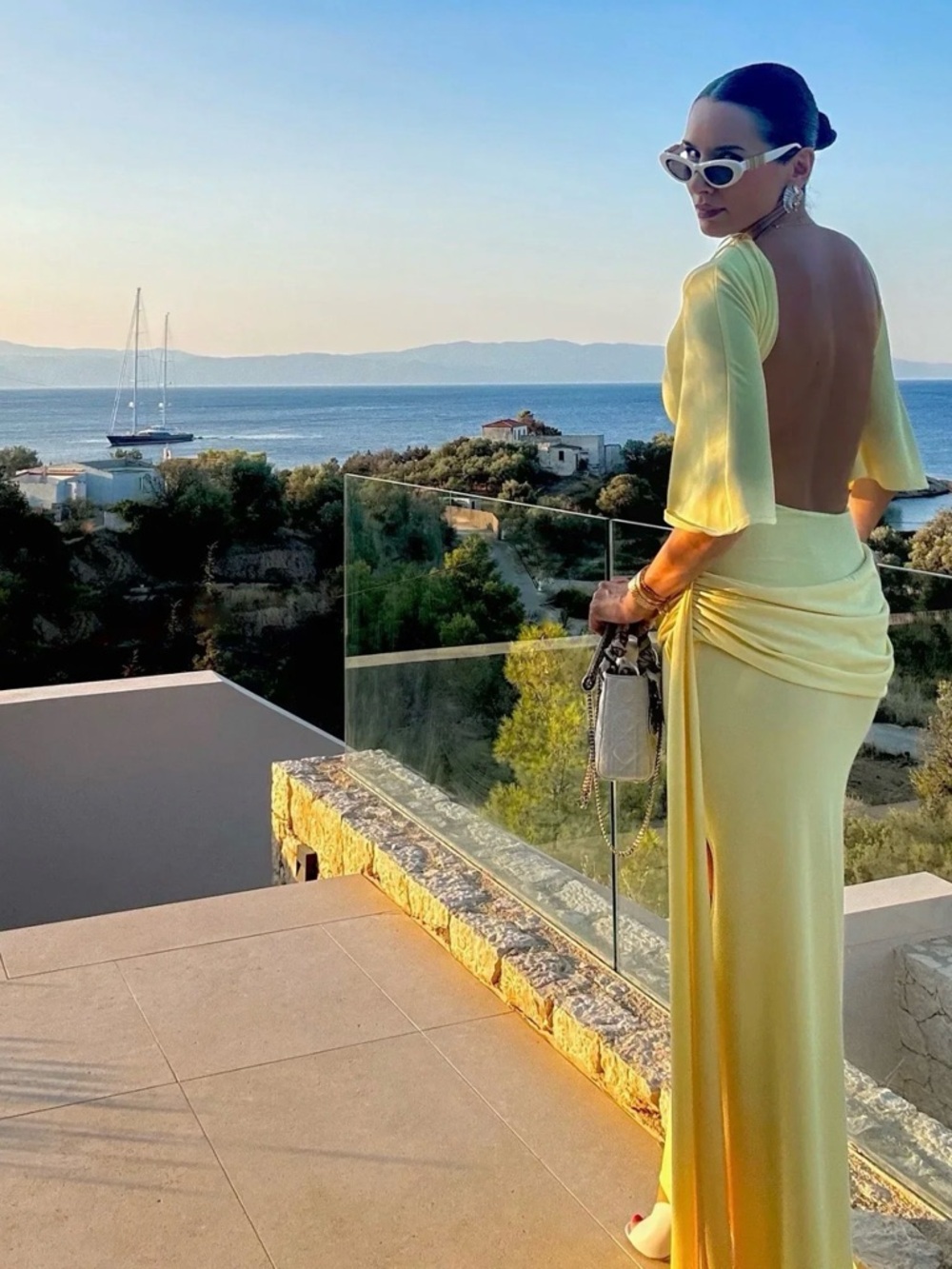Elegant Yellow Maxi Dress with Cape Sleeve - Picture 3 of 7